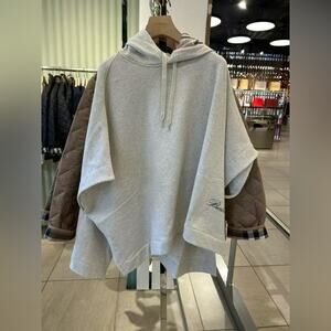 Burberry Cotton Hooded Cape Grey Check Print